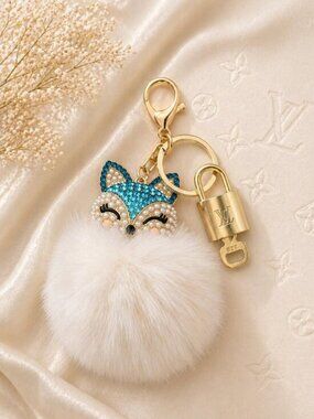 Louis Vuitton Gold Lock 🔒 Authentic LV Key + Unbranded Fox Pom-pom Bag Charm